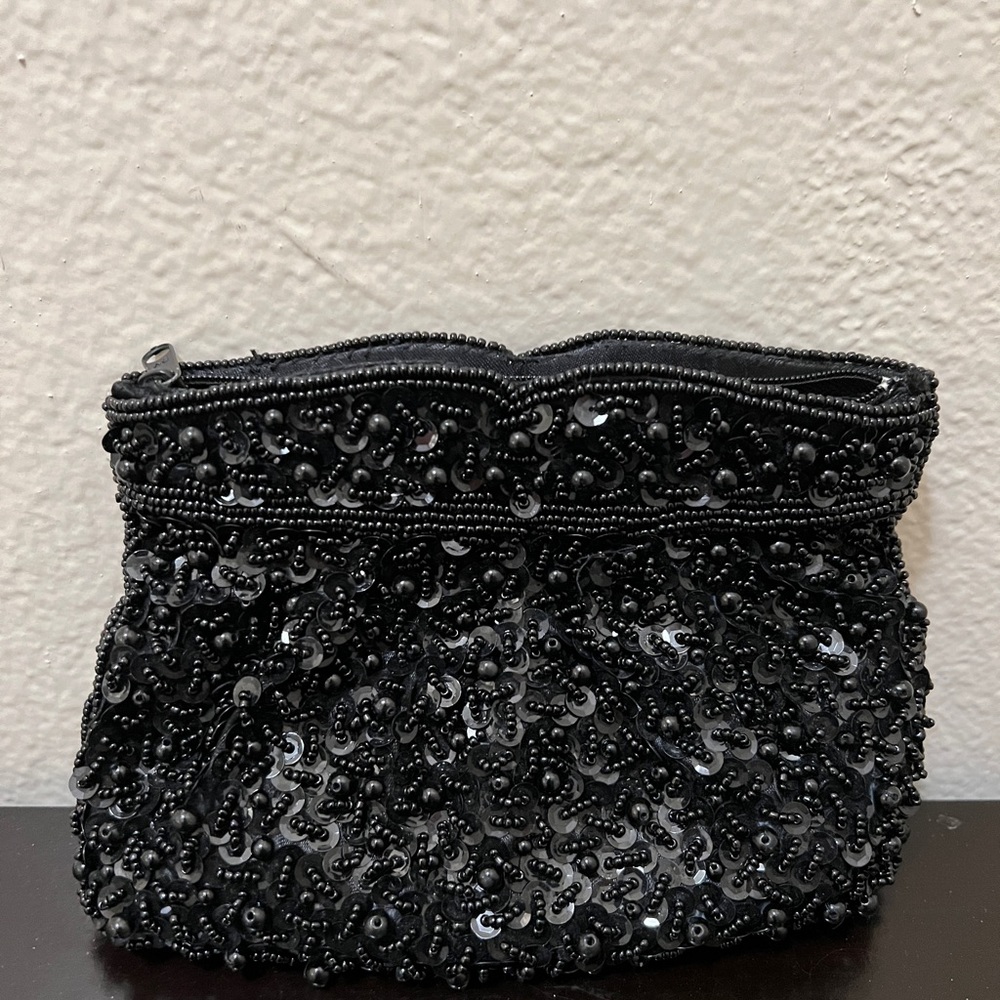 Beaded little black handbag